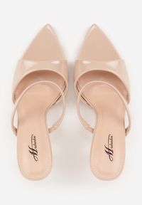 Born2be - Beżowe Klapki na Szpilce z Podwójnym Paskiem i Szpiczastym Noskiem Senrenne. Okazja: na co dzień. Nosek buta: szpiczasty. Kolor: beżowy. Materiał: jeans, satyna, koronka. Wzór: koronka. Obcas: na szpilce. Styl: casual, elegancki #4