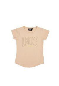 LEONE 1947 APPAREL - Dziewczęcy T-shirt z krótkim rękawem i dużym logo Chic Boxing. Kolor: beżowy. Długość rękawa: krótki rękaw. Długość: krótkie. Sport: joga i pilates