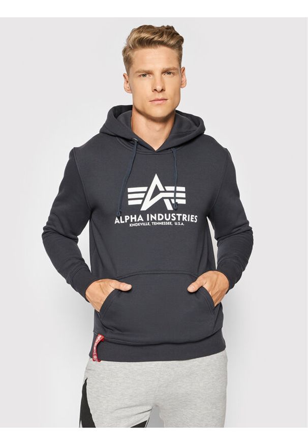 Alpha Industries Bluza Basic 178312 Granatowy Regular Fit. Kolor: niebieski. Materiał: bawełna