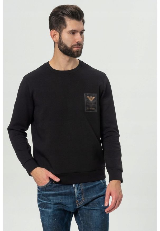Emporio Armani - EMPORIO ARMANI Czarna męska bluza z logo, Rozmiar M. Kolor: wielokolorowy. Materiał: materiał. Wzór: nadruk