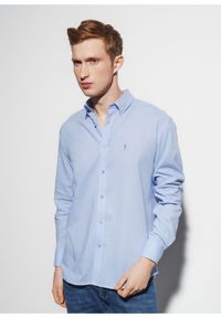 Ochnik - Lniana niebieska koszula męska. Kolor: niebieski. Materiał: len