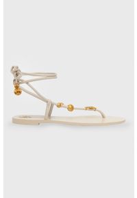 Tory Burch sandały skórzane Capri damskie kolor beżowy. Kolor: beżowy. Materiał: skóra. Obcas: na obcasie. Wysokość obcasa: niski
