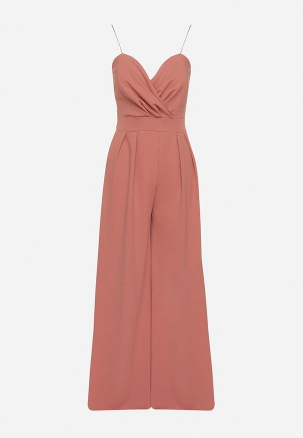 Born2be - Ciemnoróżowy Kombinezon z Trójkątnym Dekoltem na Cienkich Ramiączkach Iliantia. Okazja: na co dzień. Kolor: różowy. Długość rękawa: na ramiączkach. Długość: długie. Styl: casual