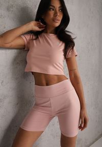 Renee - Różowe Szorty Kolarki High Waist Marerila. Okazja: na co dzień. Stan: podwyższony. Kolor: różowy. Długość: krótkie. Styl: sportowy, casual #1