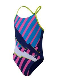 Strój pływacki jednoczęściowy dziecięcy Speedo Placement Lane Line Back. Kolor: wielokolorowy, niebieski
