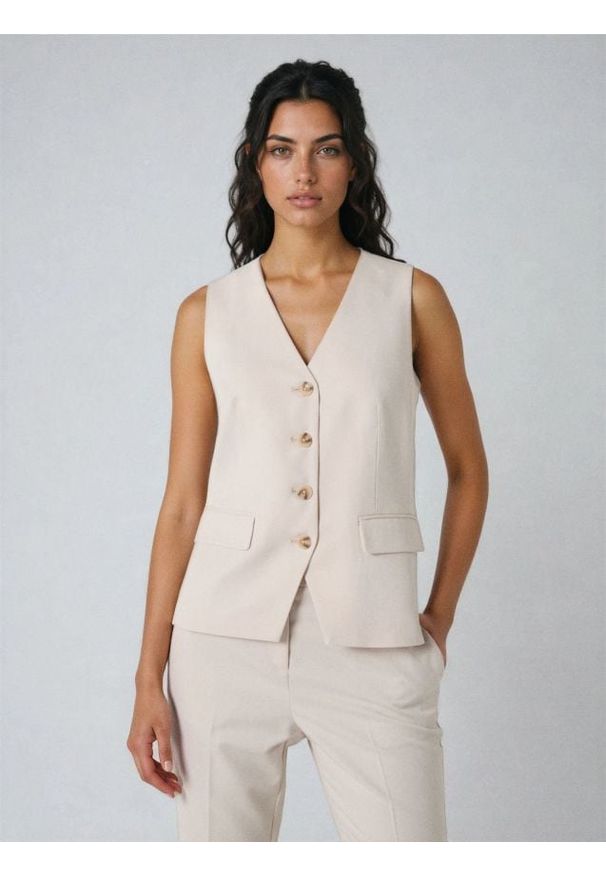 Sinsay - Kamizelka garniturowa - kremowy. Kolor: kremowy