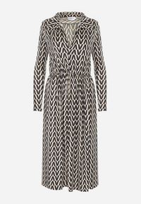 Born2be - Beżowo-Czarna Sukienka w Tygrysie Paski Chalmo. Okazja: na co dzień. Typ kołnierza: dekolt w serek. Kolor: beżowy. Długość rękawa: długi rękaw. Wzór: paski. Typ sukienki: proste. Styl: klasyczny, casual #3