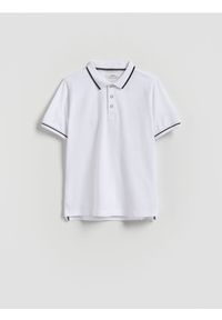 Reserved - T-shirt polo - biały. Typ kołnierza: polo. Kolor: biały. Materiał: dzianina, bawełna