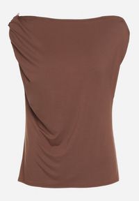 Born2be - Brązowy Wiskozowy Top z Marszczonym Dekoltem z Aplikacją w Kształcie Słońca Reivena. Okazja: na spotkanie biznesowe, do pracy, na co dzień. Kolor: brązowy. Materiał: wiskoza. Wzór: aplikacja. Styl: elegancki, casual, klasyczny, biznesowy #6