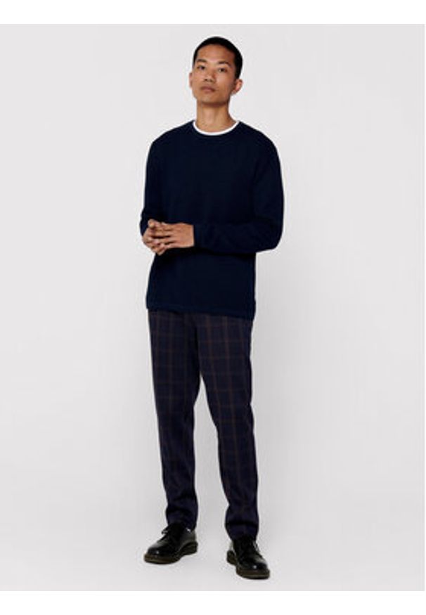 Only & Sons Sweter Panter 22016980 Granatowy Regular Fit. Kolor: niebieski. Materiał: bawełna. Wzór: motyw zwierzęcy