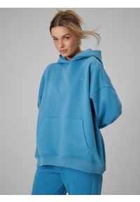 4f - 4F Bluza dresowa loose z kapturem damska - niebieska M. Typ kołnierza: kaptur. Kolor: niebieski. Materiał: dresówka #1