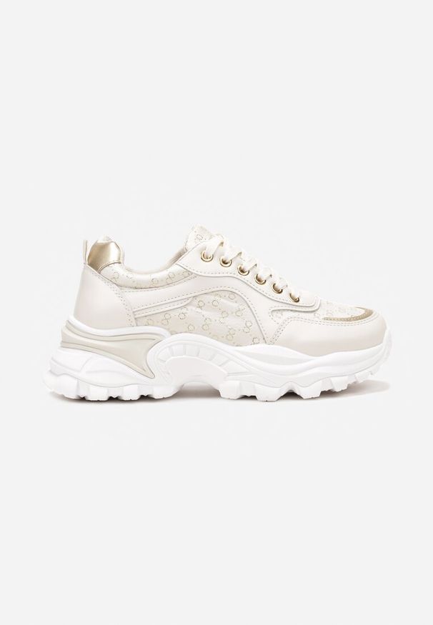 Renee - Beżowe Sneakersy z Metaliczną Nitką na Grubej Podeszwie Melimeda. Kolor: beżowy