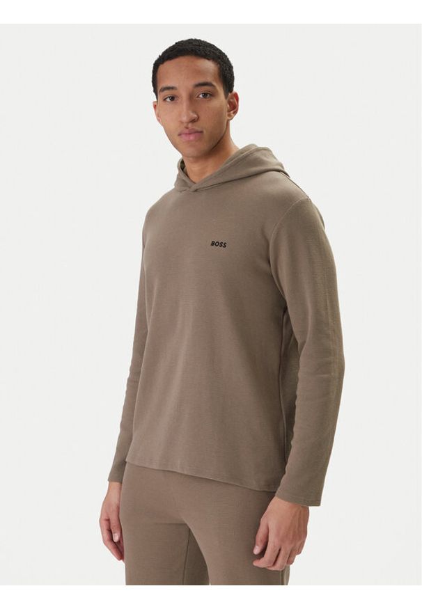 BOSS Bluza Waffle 50535885 Brązowy Regular Fit. Kolor: brązowy. Materiał: bawełna