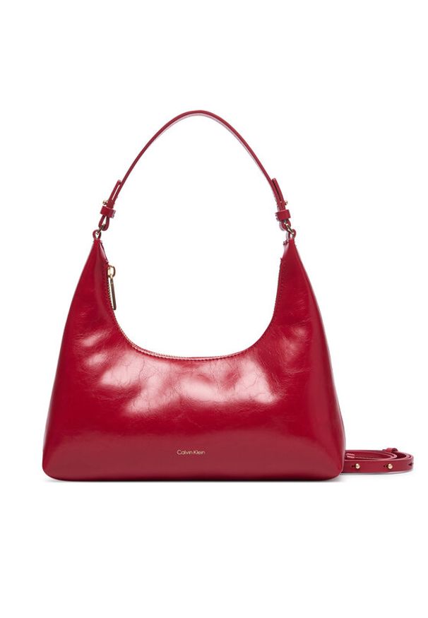 Calvin Klein Torebka Foil Logo Glossy Conv Shoulder B LV04F3737G Bordowy. Kolor: czerwony. Materiał: skórzane