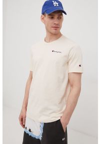 Champion t-shirt bawełniany kolor beżowy z aplikacją. Kolor: beżowy. Materiał: bawełna. Wzór: aplikacja