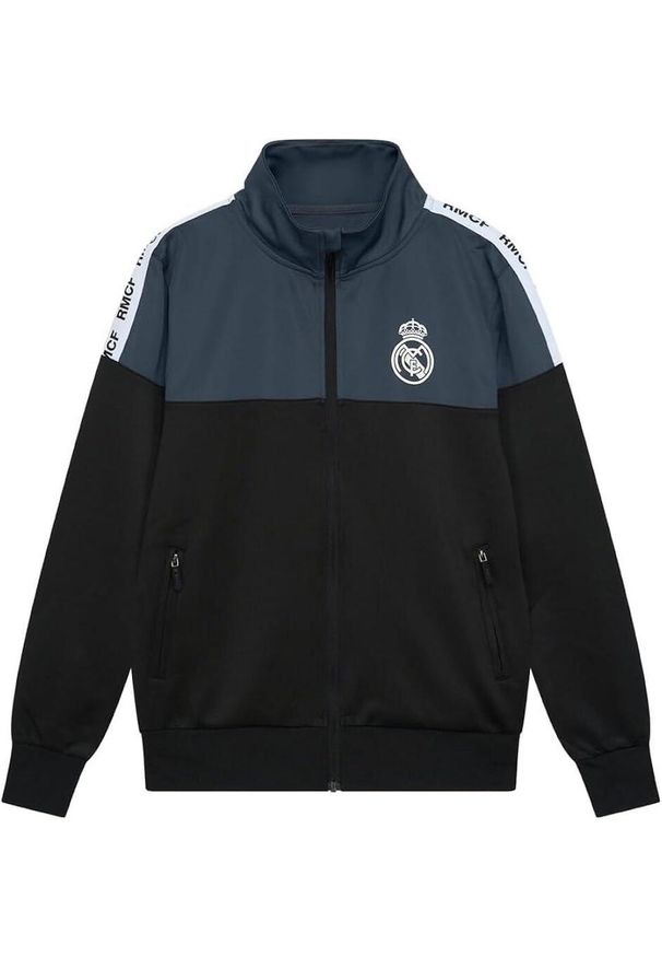 Dres piłkarski dziecięcy Real Madrid 23/24. Kolor: czarny. Materiał: dresówka. Styl: sportowy