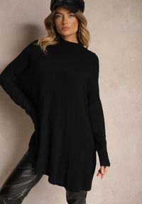 Renee - Czarny Asymetryczny Golf z Wiskozą z Rękawami o Nietoperzowym Kroju Realeen. Okazja: na co dzień. Typ kołnierza: golf. Kolor: czarny. Materiał: wiskoza. Styl: elegancki, casual #3
