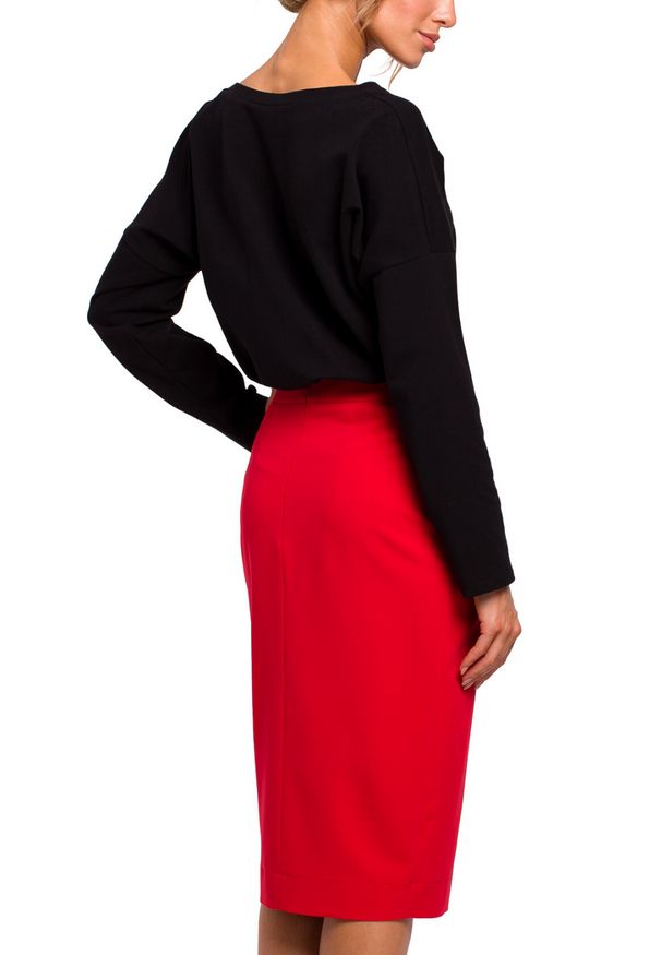 MOE - Elegancka ołówkowa spódnica z ozdobnymi guzikami. Materiał: materiał, elastan. Wzór: aplikacja. Styl: elegancki