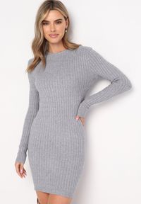 Born2be - Szara Dzianinowa Sukienka Mini z Ozdobnym Prążkowaniem o Dopasowanym Fasonie Kais. Kolor: szary. Materiał: dzianina, prążkowany. Długość: mini #5
