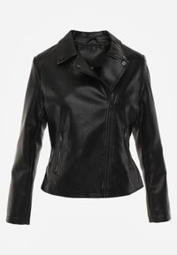 Born2be - Czarna Kurtka Ramoneska o Taliowanym Kroju z Suwakami przy Rękawach Harirra. Okazja: na co dzień. Kolor: czarny. Materiał: jeans, skóra, poliester. Styl: casual, klasyczny, elegancki #8