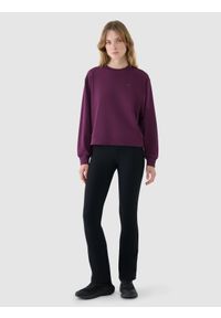 4f - 4F Bluza nierozpinana bez kaptura damska - fioletowa XL. Okazja: na co dzień. Typ kołnierza: bez kaptura. Kolor: fioletowy. Materiał: dzianina, dresówka, bawełna, poliester, materiał. Wzór: gładki, ze splotem. Styl: klasyczny, sportowy, casual