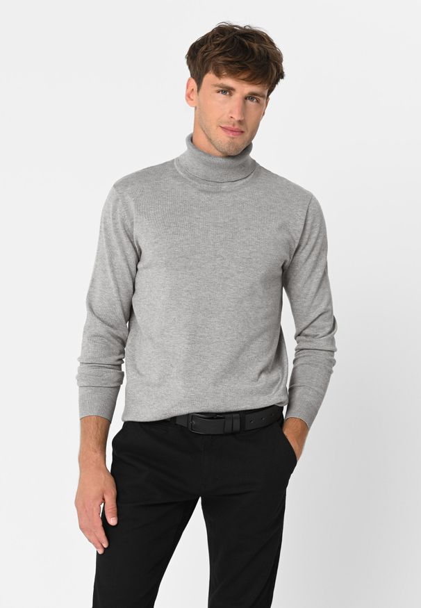 Volcano - Sweter z golfem S-MAX. Typ kołnierza: golf. Kolor: szary. Materiał: prążkowany, dzianina, materiał. Wzór: gładki, ze splotem. Sezon: zima, wiosna, jesień. Styl: klasyczny