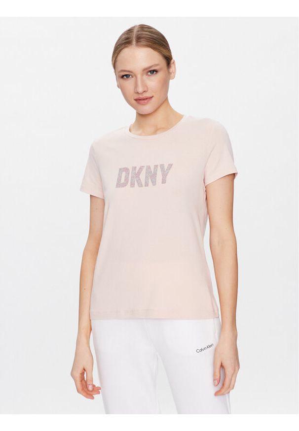 DKNY T-Shirt P9BH9AHQ Różowy Regular Fit. Kolor: różowy. Materiał: bawełna