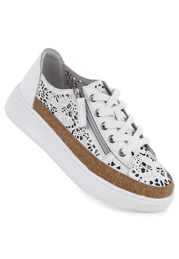 Skórzane półbuty damskie na zamek ażurowe białe Artiker 58C1250. Zapięcie: zamek. Kolor: biały. Materiał: skóra. Wzór: ażurowy