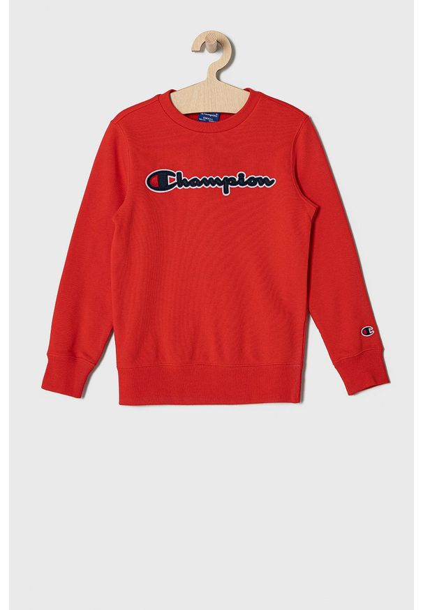 Champion Bluza dziecięca 305251 kolor czerwony z aplikacją. Okazja: na co dzień. Kolor: czerwony. Wzór: aplikacja. Styl: casual