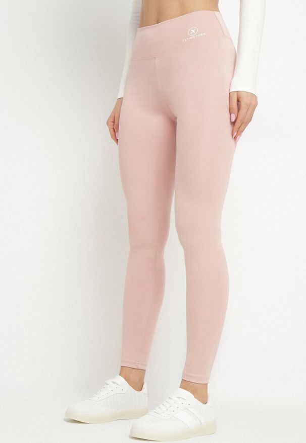Born2be - Różowe Legginsy z Wysokim Stanem i Gumką w Pasie Bloelia. Stan: podwyższony. Kolor: różowy. Wzór: gładki