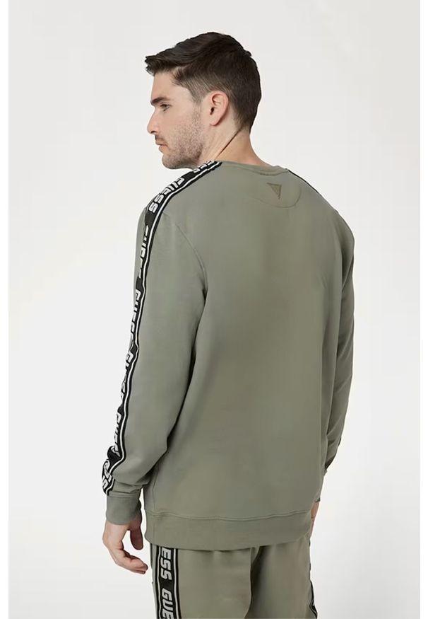 Guess - GUESS Zielona męska bluza z lampasami Arlo Cn, Rozmiar S. Kolor: zielony