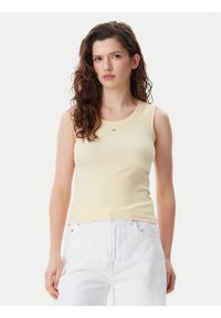 Tommy Jeans Top Essential DW0DW20673 Żółty Slim Fit. Kolor: żółty. Materiał: bawełna