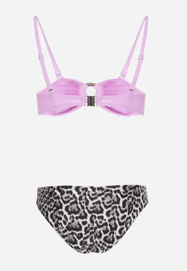 Renee - Fioletowe Bikini w Panterkę na Cienkich Ramiączkach Naiahes. Kolor: fioletowy. Materiał: tkanina. Wzór: motyw zwierzęcy
