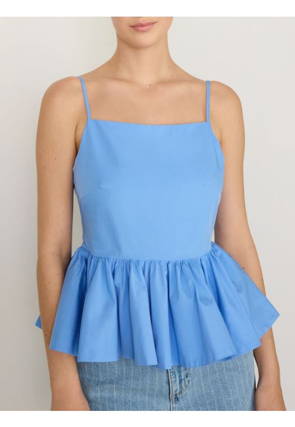 Reserved - Top z baskinką - niebieski. Kolor: niebieski. Materiał: bawełna