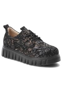 Półbuty damskie Filippo, ze skóry naturalnej kwiatowy wzór sznurowanie gruba podeszwa, czarne, DP6846/26 BK. Zapięcie: sznurówki. Kolor: czarny. Materiał: skóra. Wzór: kwiaty #1