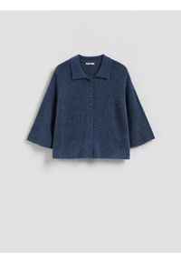 Reserved - Kardigan z dodatkiem wełny z alpaki - granatowy. Kolor: niebieski. Materiał: wełna #1