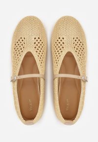 Renee - Ciemnobeżowe Plecione Balerinki VICES o Fasonie Typu Mary Jane Agabel. Okazja: na co dzień. Nosek buta: okrągły. Zapięcie: pasek. Kolor: beżowy. Materiał: len. Styl: boho, retro, vintage, casual #2