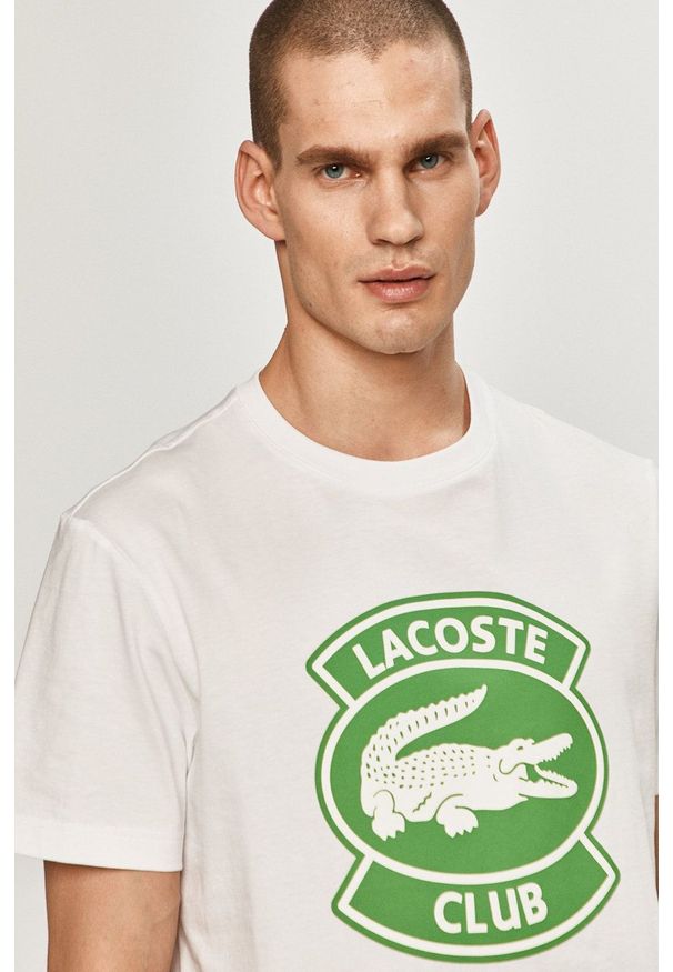 Lacoste - T-shirt. Okazja: na co dzień. Kolor: biały. Wzór: nadruk. Styl: casual