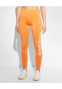 Ice Play - ICE PLAY - Pomarańczowe legginsy z logowaniem. Stan: podwyższony. Kolor: pomarańczowy. Materiał: tkanina. Styl: sportowy