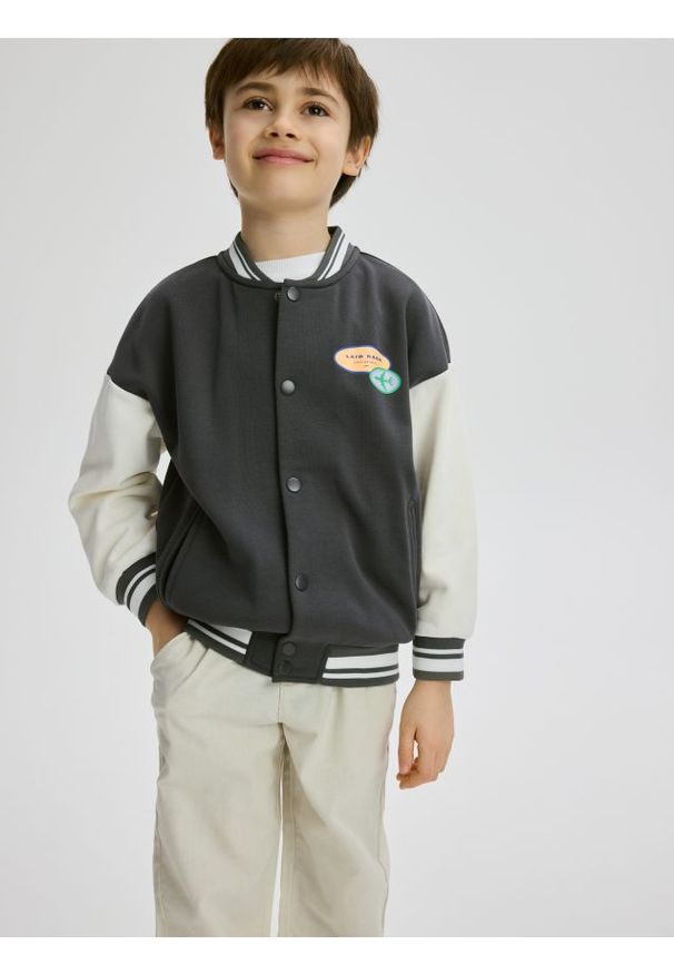 Reserved - Bawełniana bluza bomber - ciemnoszary. Kolor: szary. Materiał: bawełna