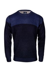 Quickside - Sweter, Granatowo-Niebieski, Okrągły Dekolt, U-neck, Męski, Elegancki -QUICKSIDE. Okazja: do pracy, na spotkanie biznesowe, na co dzień. Kolor: niebieski. Materiał: akryl. Sezon: lato. Styl: elegancki