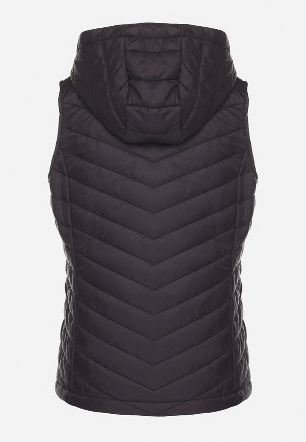 Born2be - Czarna Pikowana Kamizelka z Odpinanym Kapturem i Kieszeniami Ninallia. Okazja: na co dzień. Kolor: czarny. Materiał: jeans. Styl: casual, sportowy, elegancki