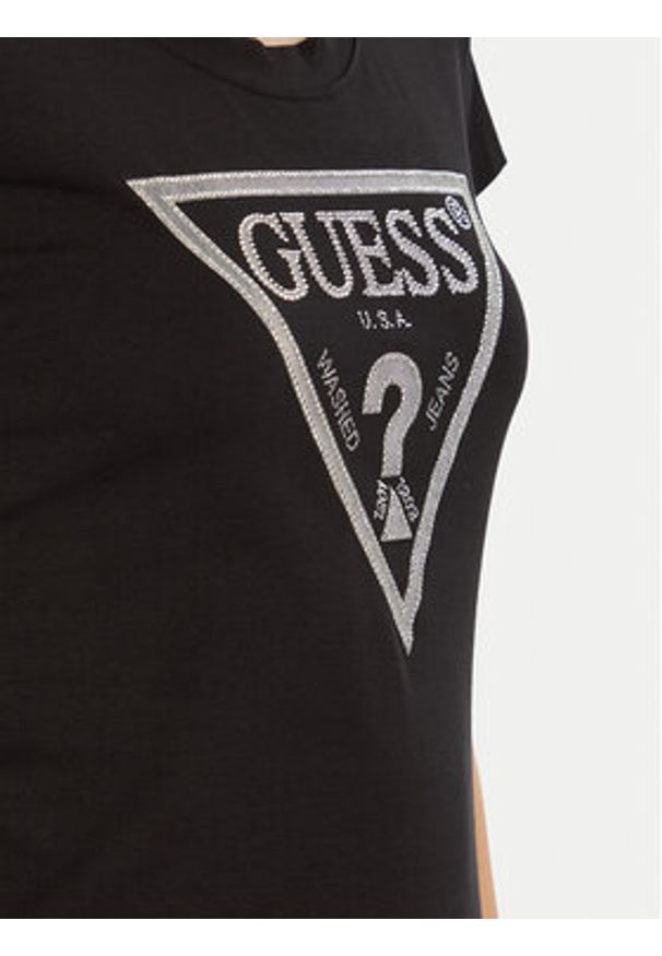 Guess T-Shirt SS CN SHINY TRIANGLE Czarny Shirt Fit. Kolor: czarny. Materiał: bawełna