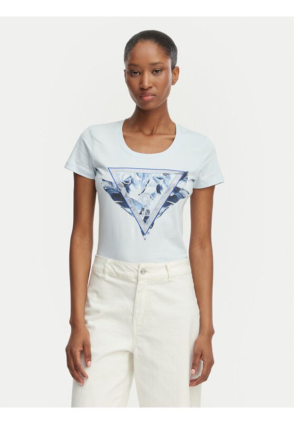Guess T-Shirt W6GI11 K3026 Niebieski jasny Regular Fit. Kolor: niebieski. Materiał: bawełna