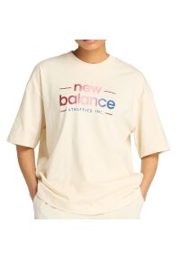Koszulka damska New Balance WT53916LIN - beżowa. Kolor: beżowy. Materiał: materiał, bawełna. Długość rękawa: krótki rękaw. Długość: krótkie #1