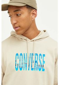 Converse bluza męska kolor beżowy z kapturem z nadrukiem. Typ kołnierza: kaptur. Kolor: beżowy. Wzór: nadruk #2