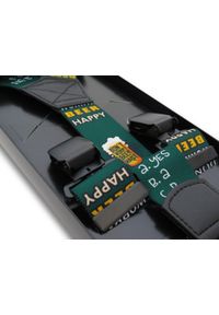 Modini - Ciemnozielone szelki męskie w piwny wzór - butelkowa zieleń SZ151. Kolor: zielony, wielokolorowy, żółty. Materiał: skóra, guma #1