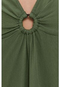 Roxy Sukienka kolor zielony mini rozkloszowana. Kolor: zielony. Materiał: tkanina. Długość rękawa: krótki rękaw. Wzór: gładki. Typ sukienki: rozkloszowane. Długość: mini #4