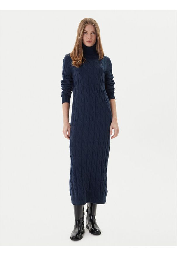 TOMMY HILFIGER - Tommy Hilfiger Sukienka dzianinowa WW0WW46429 Granatowy Slim Fit. Kolor: niebieski. Materiał: wełna