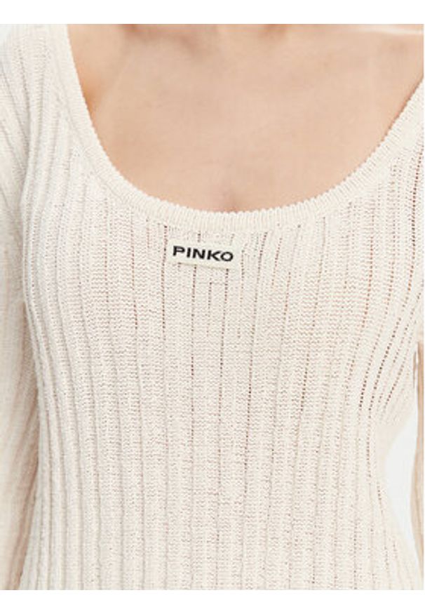 Pinko - PINKO Sukienka dzianinowa 105301 A2N7 Écru Regular Fit. Materiał: bawełna